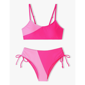 FoWear Girls Swimsuits Bikini Set 2 Pieces Color Block Bikini with Adjustable Shoulder Strap Swimsuits for Teens 9-10Y