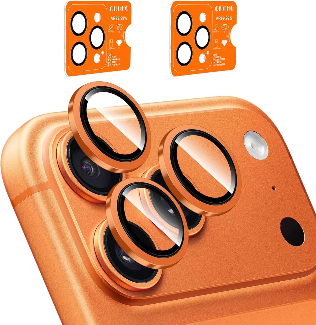 QHOHQ 2 Set Camera Lens Protector for iPhone 17 Pro Max/17 Pro/16 Pro Max/16 Pro/15 Pro Max/15 Pro, Individual Anti Shatter Lens Protector,[15FT Military Grade Protection],1-Second Auto-Install- Clear