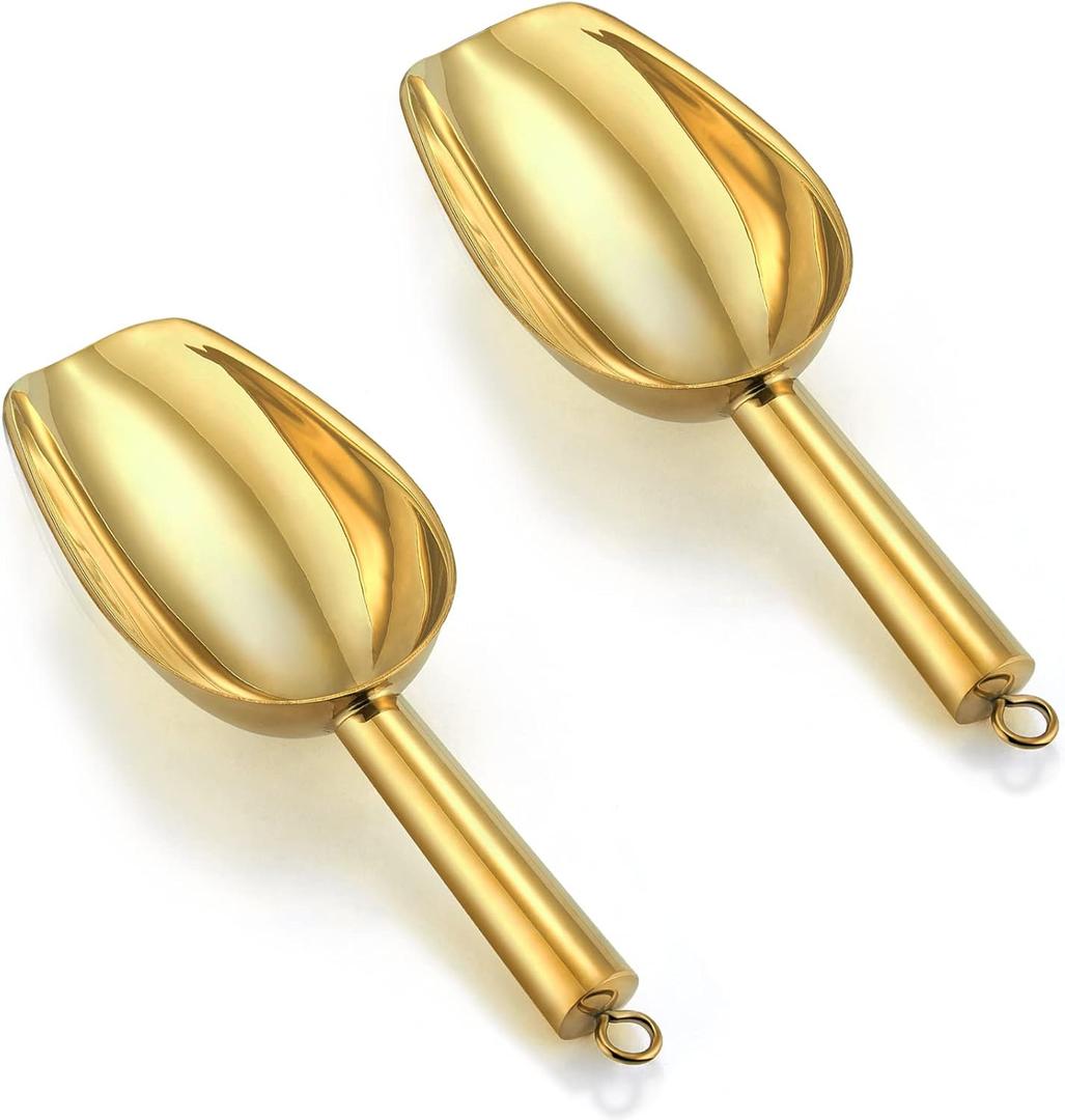 P&P CHEF Mini Scoop Set of 2, Stainless Steel Small Candy Sweet Ice Cube Scoops for Home Bar Buffet Wedding Canisters, Easy Clean & Sturdy, (Gold, 6 Oz)
