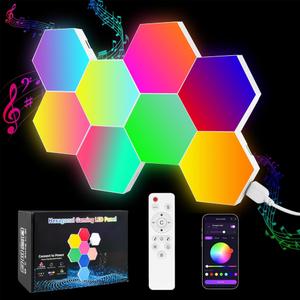 8 Pack DIY Hexagon LED Lights, Music Sync RGB Gaming Lights with APP Smart Wall Lights for Bedroom Living Room Decor, Multicolor 