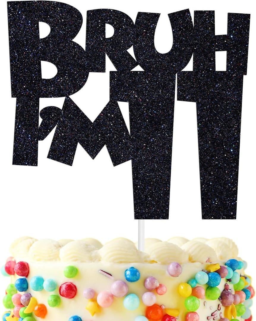 Bruh I'm 11 Cake Topper, It's My Birthday Bro, Cheers to 11 Years/Hello Eleven for Big Brother, Happy 11th Birthday Party Decorations Supplies for Kids Boys, Black Glitter