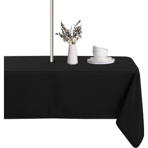 LUSHVIDA Rectangle Outdoor Tablecloth with Umbrella Hole and Zipper, 52x70 Inch Black, Washable Waterproof Table Cloth Spill Proof Wrinkle Free Table Cover for Patio Spring Summer Picnic BBQS