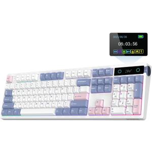 EPOMAKER TH108 PRO Full Size Mechanical Keyboard with Screen & Knob, Wireless Gaming Keyboard with 10000mAh, Creamy Gasket, Hot Swap, Custom Driver, RGB Backlight (White, Sea Salt Silent)