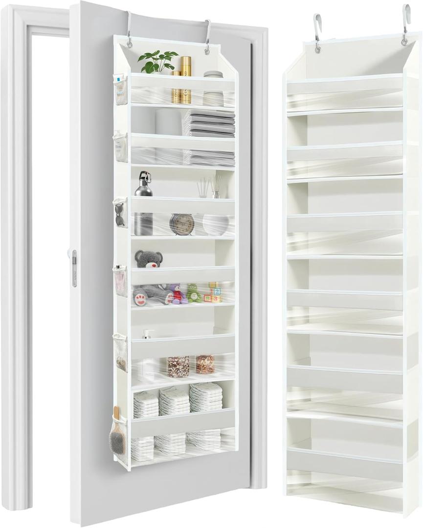 HOMELUX THEORY UPGRADED 6 Tiers Over The Door Organizer Hanging - 100D EXTRA THICK & 50lbs HUGE CAPACITY, 12 Side Mesh Pockets Over The Door Shoe Organizer, Hanging Closet Organizer (Ivory, 1pc)