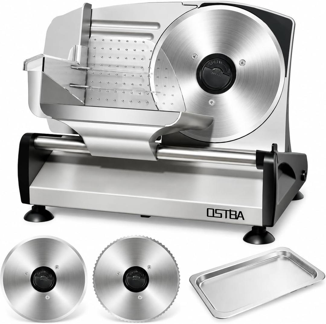 OSTBA Meat Slicer, Two 7.5” Stainless Steel Blades, 200W DC Motor
