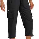 MoFiz Women's Cargo Capris Hiking Pants Lightweight Quick Dry Outdoor Athletic Travel Casual Loose Comfy Cute Zipper Pockets, black, X-Large