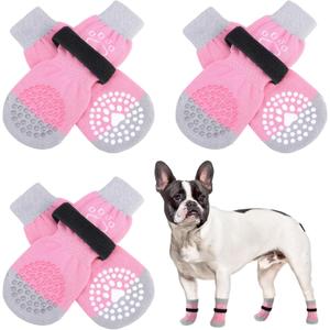 SCENEREAL Anti-Slip Dog Socks to Prevent Licking Paws, Dog Shoes for Hot/Cold Pavement, Dog Boots & Paw Protectors with Grippers for Hardwood Floors, Dog Booties for Small Dogs (S(Pack of 4+2), Pink Pearl Paw)