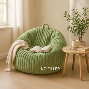 Honeydak Ribbed Rabbit Fur Stuffed Animal Storage Bean Bag Chair Cover (No Filler) Comfy Bean Bag Cover Without Filling or Home Bedroom Decor Organizing Plush Doll Textile Holder(Green,L)