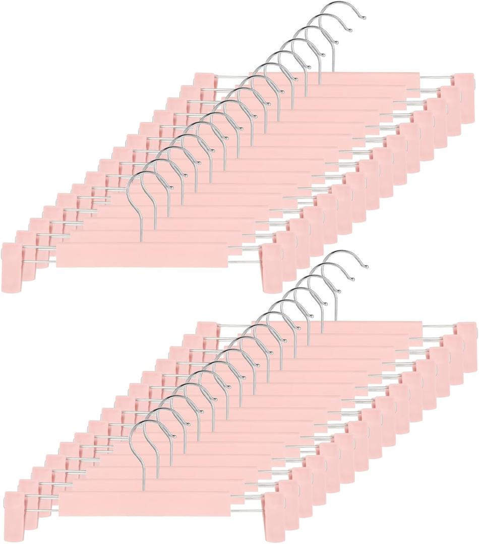 Clothes Pants Hangers, Space-Saving Skirt Holders with 360  Swivel Hooks, Adjustable Clips, Trouser Hangers, Clothes Coat Garment Jeans Hangers (30 Pack, Pink)