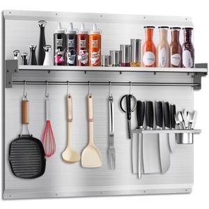 36"x30" Stainless Steel Backsplash for Stove & Range Hood - Range Backsplash with Shelf & Knife Rack, Kitchen Backsplash Wall Shield with Pre-Drilled Holes, Easy Install
