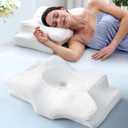 Emircey Cervical Neck Support Pillow for Side Sleepers, Cooling Pillow for Sleeping, Orthopedic Contour Memory Foam Pillow for Neck Relief, Ergonomic Sleeping Pillow for Back and Stomach Sleeper, White