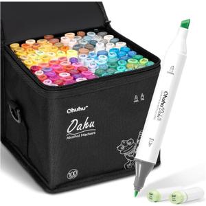 Ohuhu Alcohol Markers Double Tipped Art Marker Set for Artists Adults Coloring Sketch Illustration - Chisel & Fine - 100 Colors - Oahu of Ohuhu Markers - Refillable - AP Certificated