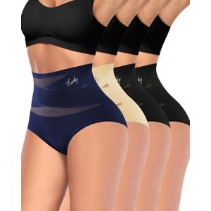 MIOTAN Women's High Waisted Underwear Full Coverage Compression Briefs 4 Pack Panties Postpartum Comfortable (XX-Large, Multicolor)
