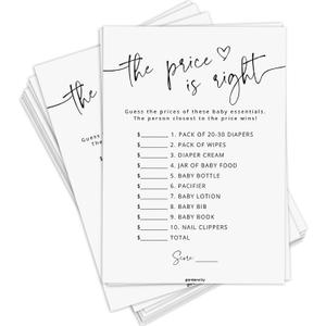 GardenCity Baby Shower Games - Price is Right Baby Shower Game for Girl or Boy, Gender Neutral, 50 Cards, Minimalist