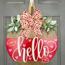Valentines Day Wreaths for Front Door Hello Valentine Hanger Sign Outside Rustic Holiday Farmhouse Wooden Door Decoration Hanging with Bows Outdoor (Red)