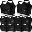 Nuogo 10 Pack Black Basket with Handles Plastic Oval Carry Totes with Handles Caddy Multipurpose Organizer Reusable for Bathroom Dorm Communal Showers Kitchen School, 10.6" x 6" x 10"