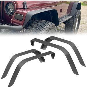 for Wrangler TJ LJ Flat Front & Rear Fender Flares Compatible with 1997-2006 Jeep Wrangler TJ & 2004-2006 Jeep Wrangler LJ, Off-Road Heavy Duty Steel Mud Guard Combo Wheel Fenders 4 PCS Kit