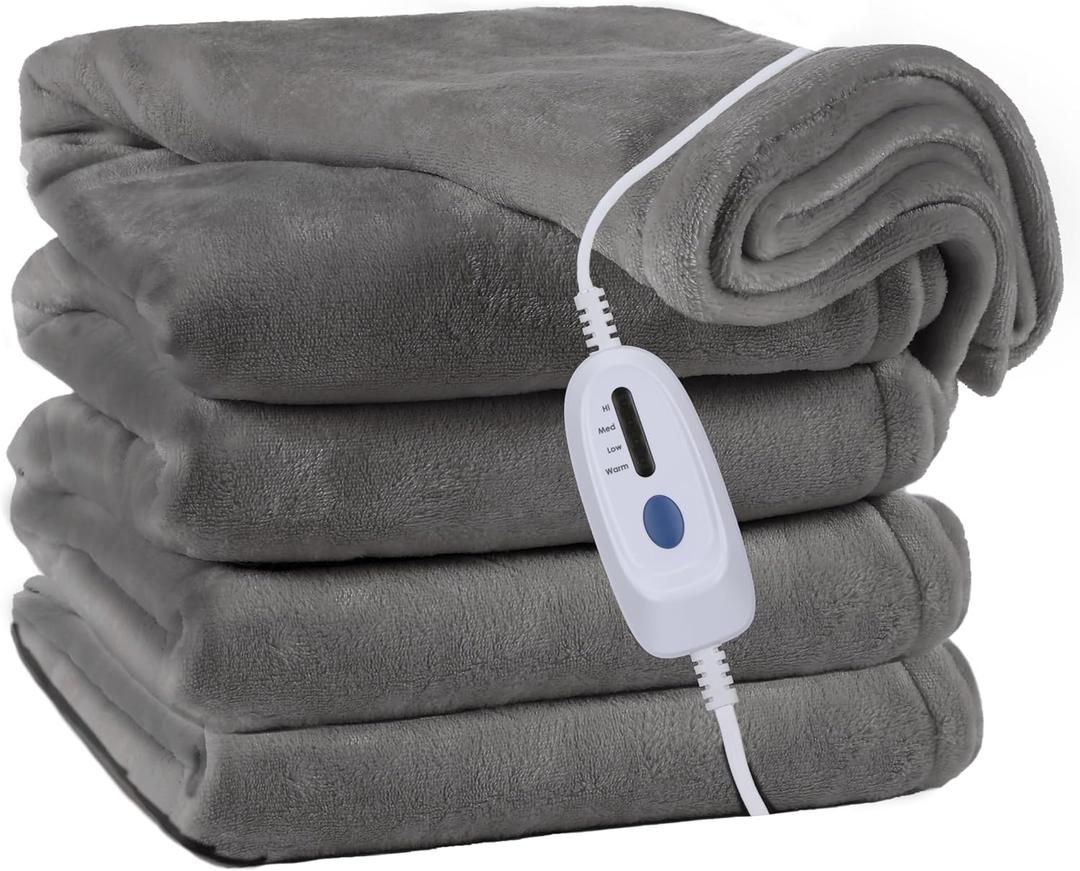 McJaw Electric Blanket Heated 72"x84" Full Size Oversized Flannel Heated Blanket, ETL Certification Fast Heating with 4 Heating Levels &10 Hours Auto Off, Machine Washable-Grey