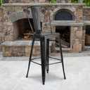 Flash Furniture Commercial Grade 30" High Distressed Black Metal Indoor-Outdoor Barstool with Back, Set of 1