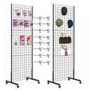 Eastern Tree 2 Packs 2'x 5' Six Pieces Gridwall Panels Stand with T-Base, Black Wire Grid Wall Display Racks with Wheels, Craft Show Display Rack, Retail Display, Extra More 16 Pieces Hooks