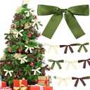 Trandraft 2 Pcs Christmas Bow Garland Banner 16.4 ft Pre-Assembled Brown Green Champagne Satin Bows Ornaments Xmas Bow Hanging Decor for Room Fireplace Bachelorette Party Birthday Baby Shower Supplies