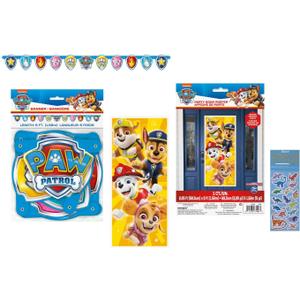 Paw Patrol Birthday Party Supplies Bundle includes 1 5ft Happy Birthday Banner, 1 Plastic Door Poster 27" x 60", 1 Dinosaur Sticker Sheet