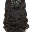 HANNE Yaki Curly Clip In Hair Extensions 8 Pcs Black 18 Inch Hair Pieces for Women Clip Ins Clip on Hair Extensions for Women (8PC-1B, 18-Inch)