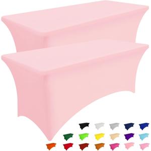 Smiry 2 Pack Spandex Table Cloth 5FT, Elastic Fitted Stretch Tablecloths for Rectangle Tables, Washable Table Cover for Outdoor, Valentines, Banquet & Parties (Pink, 60Lx30Wx30H Inch)