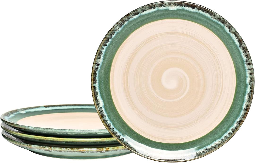 Bosmarlin Stoneware Dinner Plates, 10.5 inches, Set of 4 for Salad, Pasta, Dessert, Microwave and Dishwasher Safe (Green, 10.5 in)