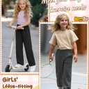 3 Pack Girls Wide Leg Sweatpants Kids Lightweight Joggers Open Bottom Baggy Pants Athletic with Pockets (11-12 Years, Black, Dark Heather Gray, Lake Blue)