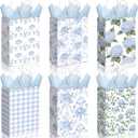 Kolldenn 24 Pcs Hydrangea Floral Party Gift Bags with Handles Paper Candy Treat Goodie Bags Scalloped for Birthday Decoration for Bridal Baby Shower Tea Party Supplies