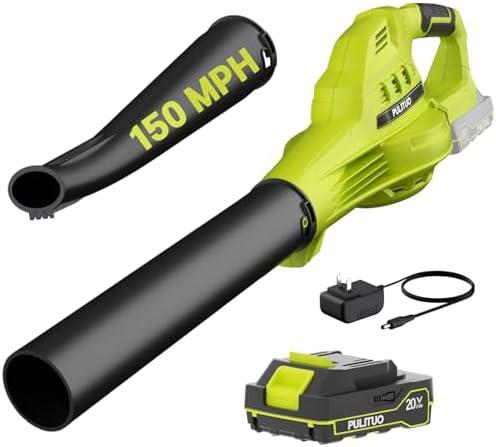 Leaf Blower Cordless, 20V Electric Leaf Blower Cordless with Battery and Charger- 150MPH 3 Speeds 17000RPM Lightweight Battery Leaf Blowers for Lawn Care, Patio Yard Car Leaves and Grass
