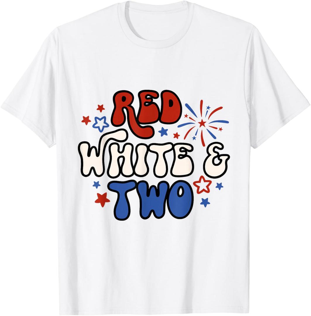 Kids Red White & Two 2nd Birthday 4th Of July T-Shirt (White, XL)