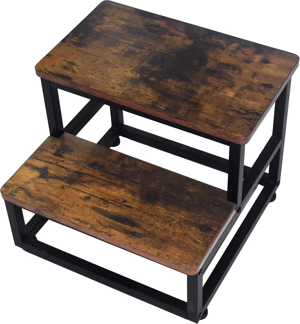 SZLHANJZ Step Stool, Multi Purpose Step Stools for Kids Adults, Round Corner Bed Step Stools for High Beds, Dog Steps Portable Stepping Stool for Bedroom Kitchen, Load 500 LB, Rustic, 15.8"D x 15.8"W x 13"H