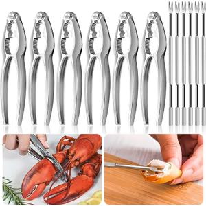 12 Pcs Crab Crackers and Tools, Nut Cracker Set Contain 6 Nut Crackers and 6 Stainless Steel Forks, Crab Leg Crackers Set for Seafood Boil Party Supplies, Dishwasher Safe