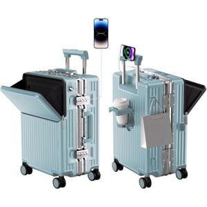 Hard Shell Luggage 28 Inch Travel Luggage, Carry-On Luggage Spinner TSA with Lid, ABS Aluminum FrameLightweight Travel Luggage 20'' 24'' 26''Carry-On (upgraded blue, 28 inch)