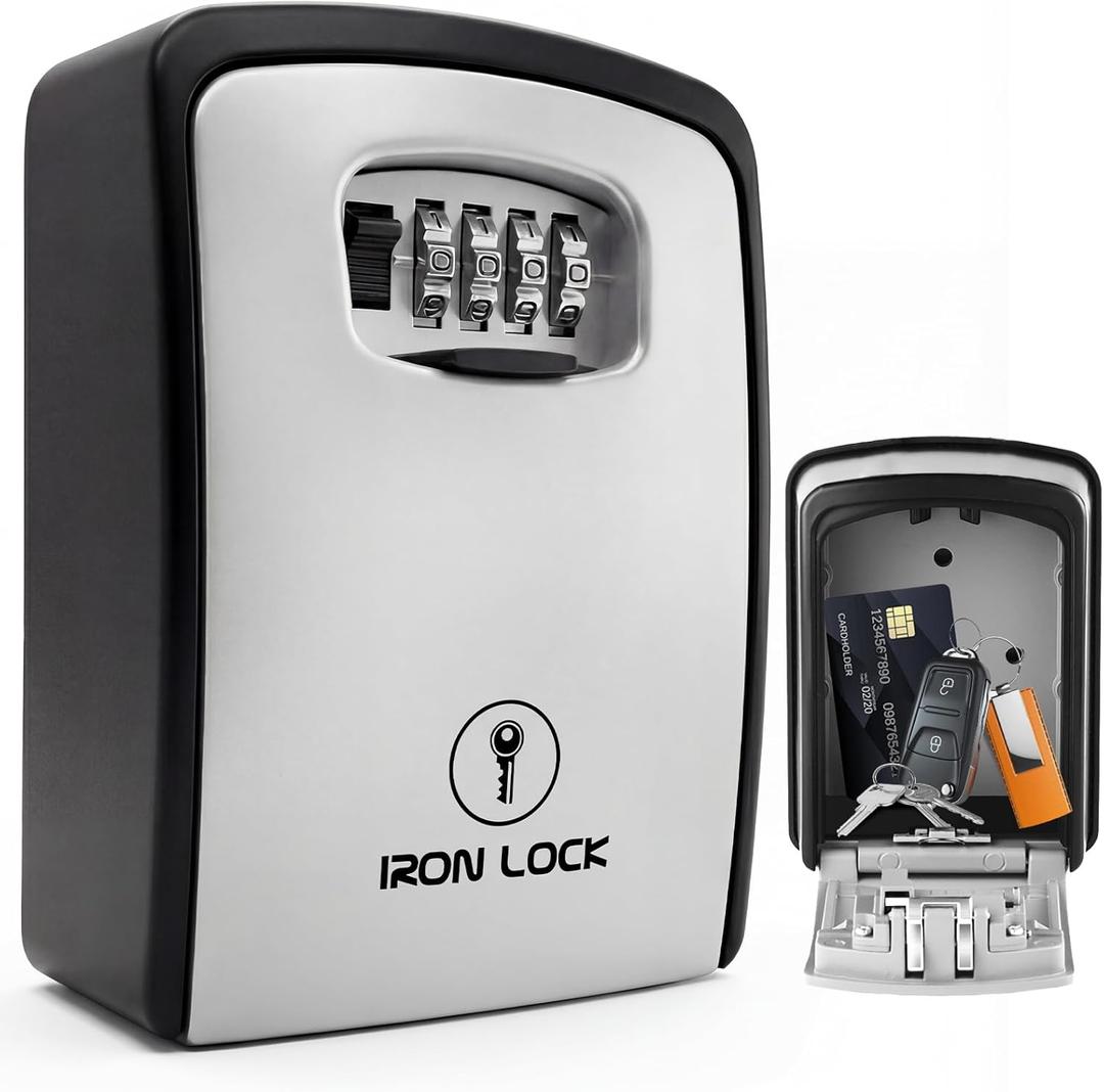 Iron Lock® - XXL Key Lock Box Wall Mount for Keys 4 Digit Combination with Resettable Code with A B Switch Extra Large lockbox Indoor Outdoor Waterproof Big Key Lock Box House Spare Keys Hide a Key