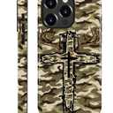 For IPhone 12 Pro Max Case 2-in-1 Glossy All Inclusive Anti Fall Doublelayer Protection Soft TPU+PC Back Pattern Case Compatible with iPhone 12 Pro Max 6.7inch for Boys/Men Camouflage Cross