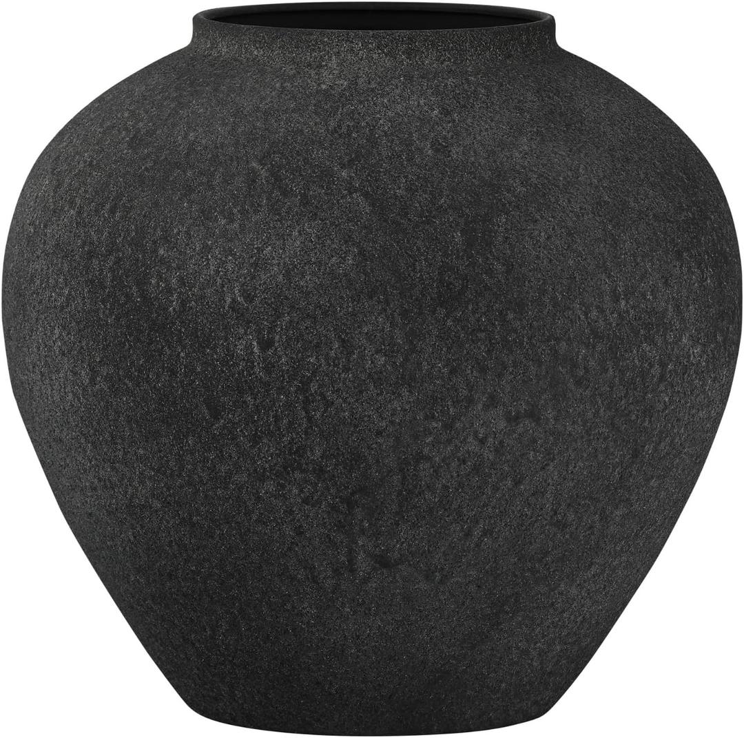 Black Large Vase, Rustic Round Vase for Flowers, Black Vases for Home Decor, Vintage Metal Vases for Living Rooms, Dining Tables, Shelves, Offices, Coffee Tables,11 Inches.