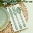 150 PCS Sage Green Plastic Silverware Heavy Duty Utensil Sets Include 50 Disposable Forks, 50 Knives, 50 Spoons for Birthday, Baby Shower, Picnic, Spring Party, Wedding