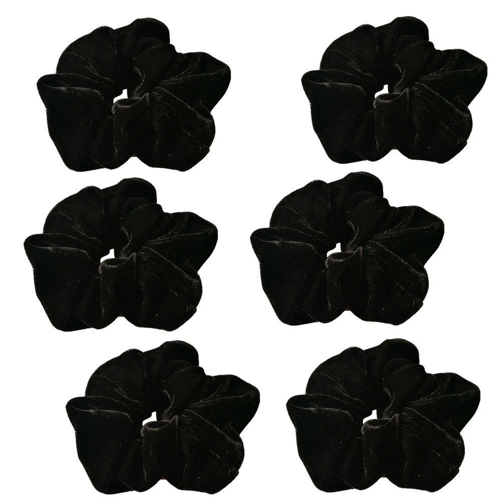 6 Pcs Black Color Large Size Velvet Scrunchies for Women Hair Elastic Bands