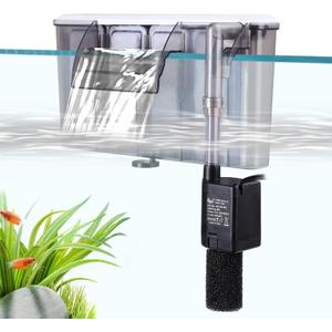 AQQA Quiet Hang on Back Aquarium Filter for 30-50 Gallon, Fish Tank Filters with Adjustable Flow, Auto Start Powerful Filtration HOB Filter, Easy Install for Freshwater Aquariums,8W 200GPH