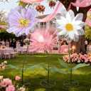 Leinuosen 3 Pcs Giant Flowers for Decoration 5.6 ft Large Organza Flowers with Stand for Spring Tea Bridal Shower Wedding Birthday Party Entrance Decor Corporate Event Photography Booth Indoor Outdoor