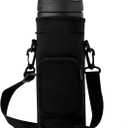 Neoprene Carrier Water Bottle Insulation Sleeve,Waterproof, Anti-Slip, Anti-Scratch Pouch with Shoulder Strap, fit for Owala Insulated Stainless Steel Water Bottle (Black, For 32 oz)