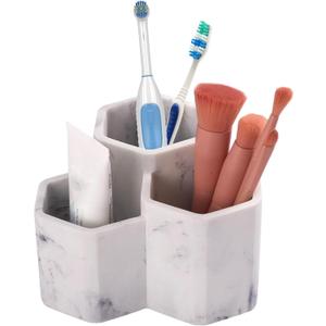 Toothbrush Holder for Bathrooms Toothpaste Holder Stand Bathroom Organizer for Toothbrush Makeup Brushes Holder (1 Pack, Marble5)