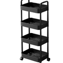 Plastic Rolling Utility Cart with Handle,Utility Storage Cart for Office, Living Room, Kitchen,Movable Storage Organizer Shelves,Black, 4 Tier