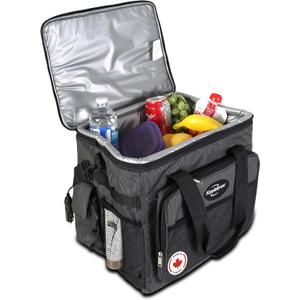Koolatron Electric Portable Cooler Plug in 12V Car Cooler Bag, 26 qt (25 L) Black/Gray Soft-Sided Portable Car Fridge w/DC Power Cord, Adjustable Shoulder Strap, Cord Storage, Road Trip.