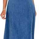 yoeasy Women's Summer Denim Dress Sleeveless V Neck High Waist Trendy Casual A Line Jean Maxi Dress (Blue) S