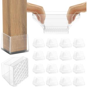 16 Pcs Non Slip Square Chair Leg Protector - Non Skid Furniture Grippers, Anti-Slip Silicone Furniture Feet Caps, Used for Outdoor Protection of Chair Legs(Clear, 1.26-1.54").