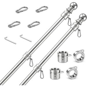 ZMTECH 5FT One Piece Heavy Duty Stainless Steel Flag Pole for Outside House,Flag Pole for Truck,Jeep,Porch,RV,Boat,Wall & Vehicle Use Silver 2 Pack(Without Bracket)